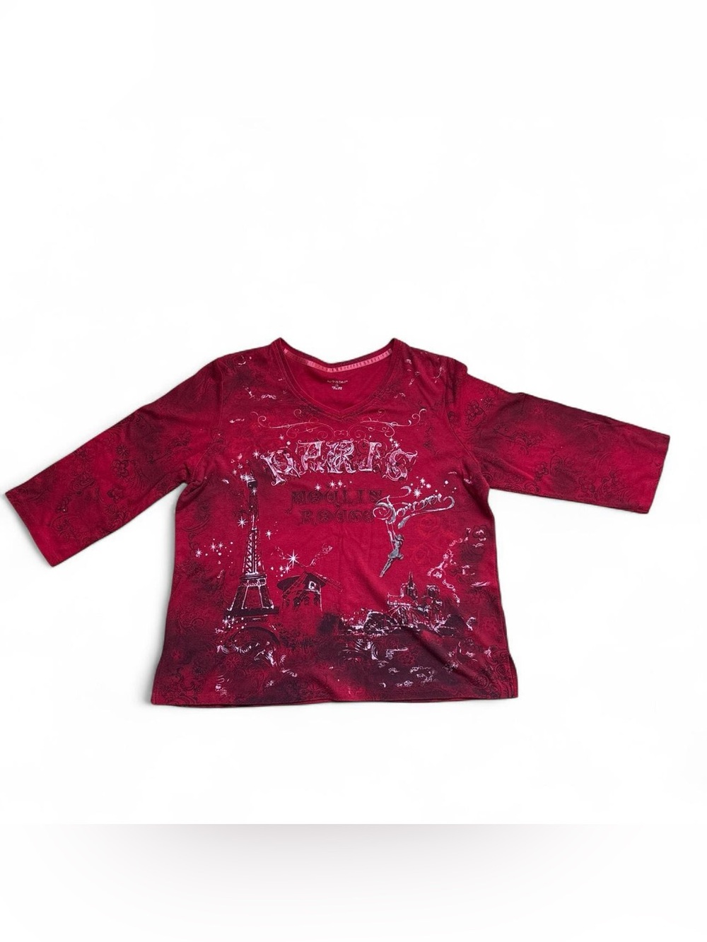 Vintage Y2K Allison Daley Paris Graphic Tee // Red Whimsigoth 3/4 Sleeve 1X